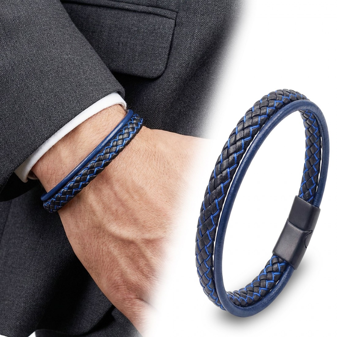 Mavi Renk Çoklu Deri Bileklik