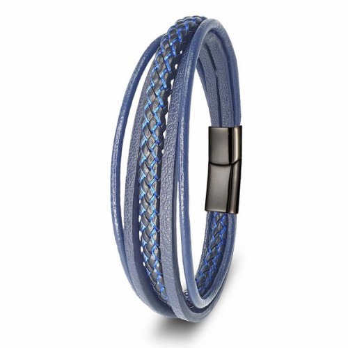 Mavi Siyah Çoklu Deri Bileklik