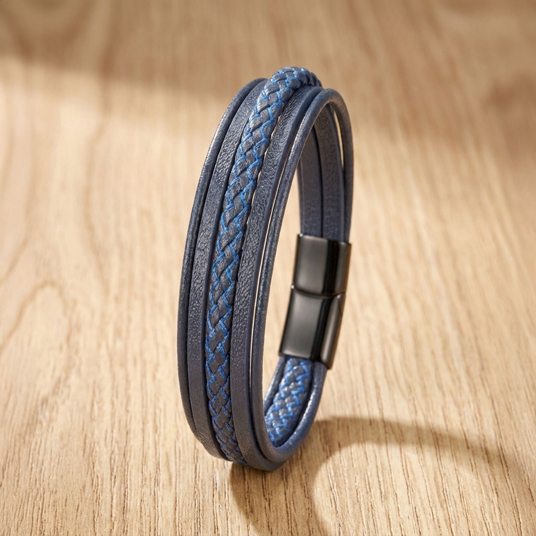 Mavi Siyah Çoklu Deri Bileklik