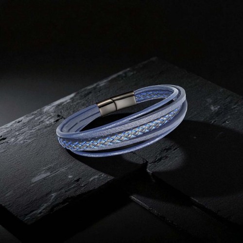 Mavi Siyah Çoklu Deri Bileklik