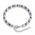 Mavi Ve Gümüş Hematit Doğal Taşlı Ayarlanabilir Çelik Zincir Bileklik