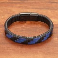 Mavi Ve Siyah Deri Örgü Ve Çelik Bileklik