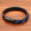 Mavi Ve Siyah Deri Örgü Ve Çelik Bileklik