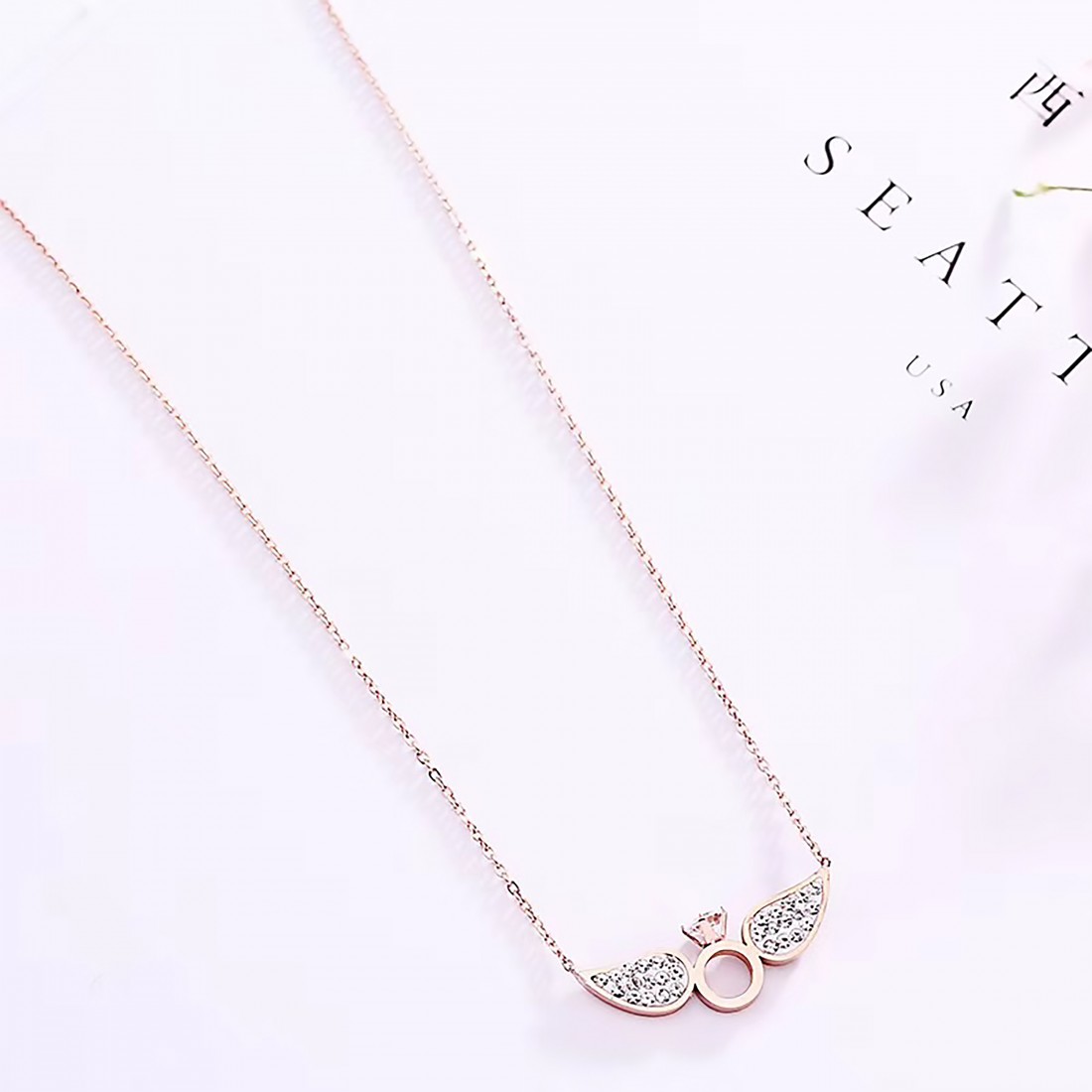 Toptan Melek Kanatlı Tek Taş Bayan Çelik Kolye Fiyatları