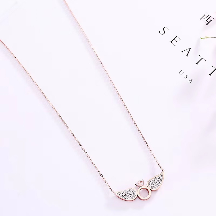 Toptan Melek Kanatlı Tek Taş Bayan Çelik Kolye Fiyatları