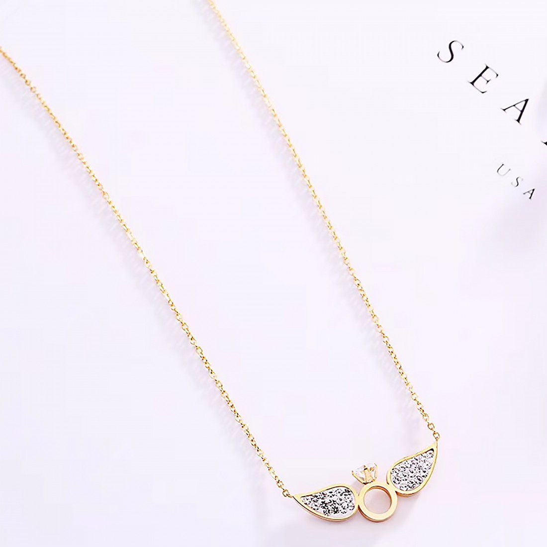 Toptan Melek Kanatlı Tek Taş Bayan Çelik Kolye Fiyatları