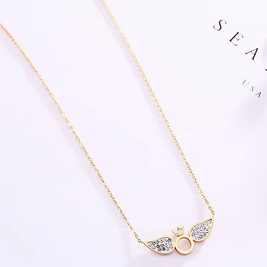 Toptan Melek Kanatlı Tek Taş Bayan Çelik Kolye Fiyatları