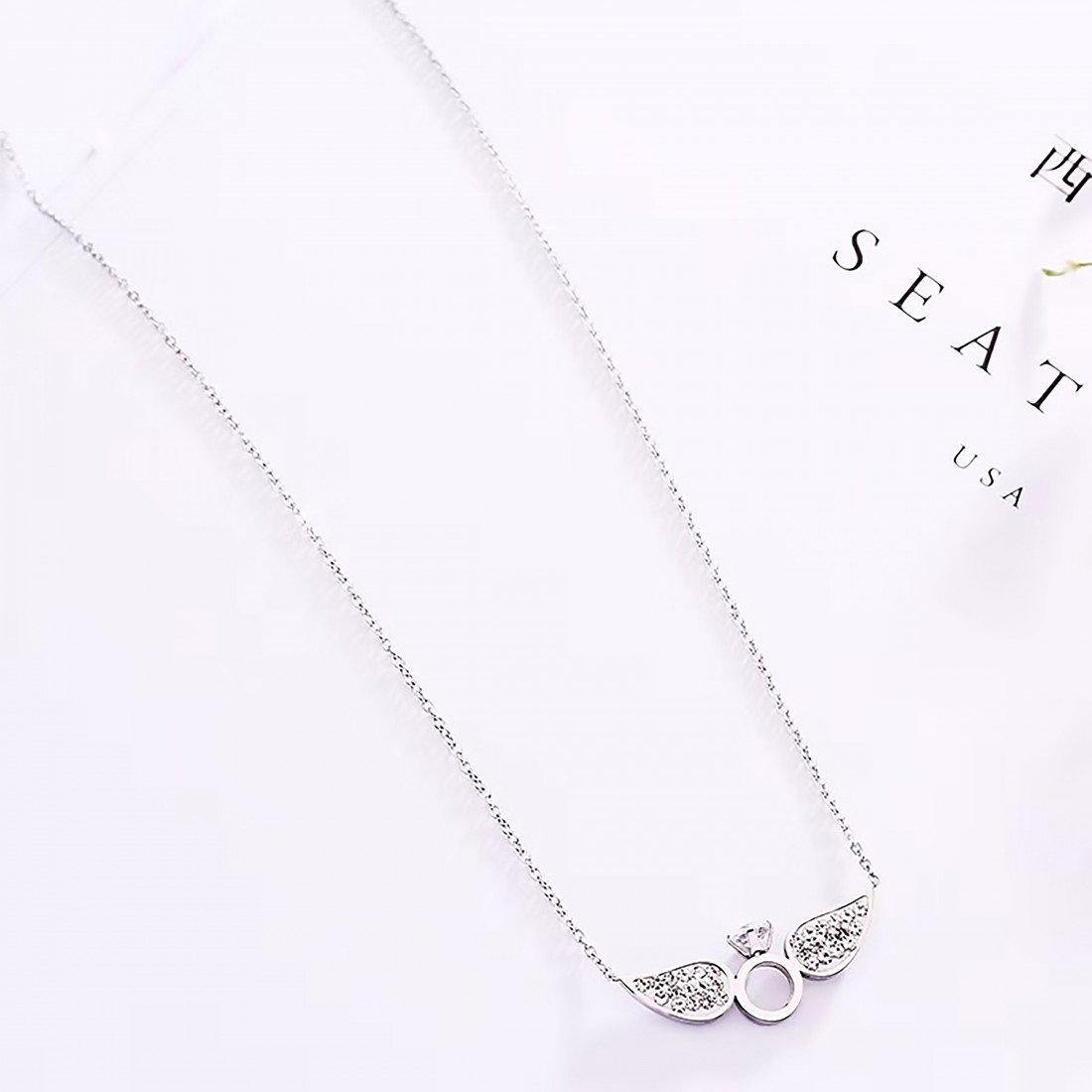 Toptan Melek Kanatlı Tek Taş Bayan Çelik Kolye Fiyatları