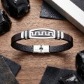 Motifli Ayarlanabilir Kordonlu Erkek Deri Ve Çelik Bileklik