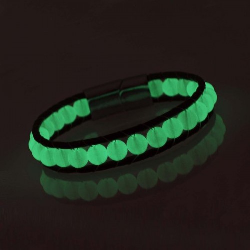 Neon Fosforlu Deri Çelik Bilelklik