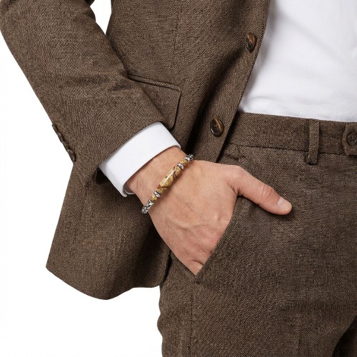 Odun Jasper Doğal Taşlı Ayarlanabilir Çelik Zincir Bileklik