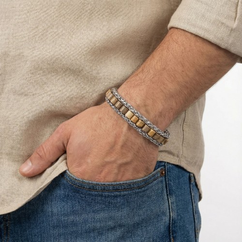Men's Natural Stone Steel Bracelet 14039