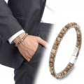 Odun Jasper Doğal Taşlı Hasır Örgü Zincirli Erkek Çelik Bileklik