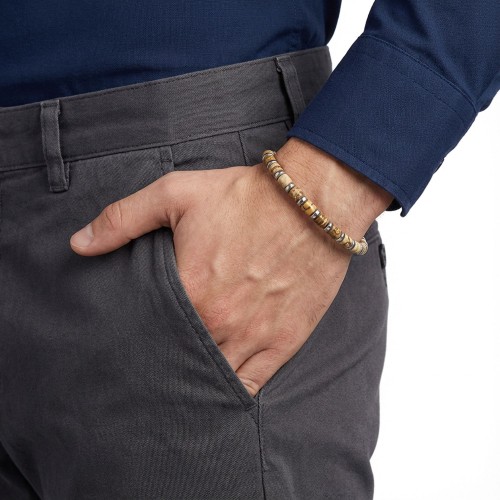 Odun Jasper & Silver Hematit Taşlı Ayarlanabilir Çelik Zincir Erkek Bileklik