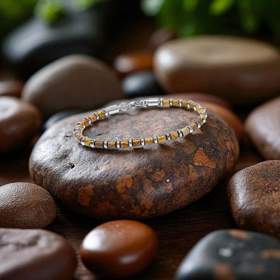 Odun Jasper & Silver Hematit Taşlı Ayarlanabilir Çelik Zincir Erkek Bileklik Odun Jasper & Silver Hematit Taşlı Ayarlanabilir Çelik Zincir Erkek Bileklik