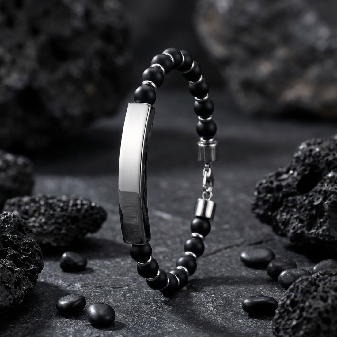 Oniks Beyaz İsim Yazılabilir Ve Ayarlanabilir Çelik Zincir Bileklik