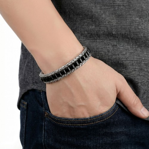 Men's Natural Stone Steel Bracelet 14033
