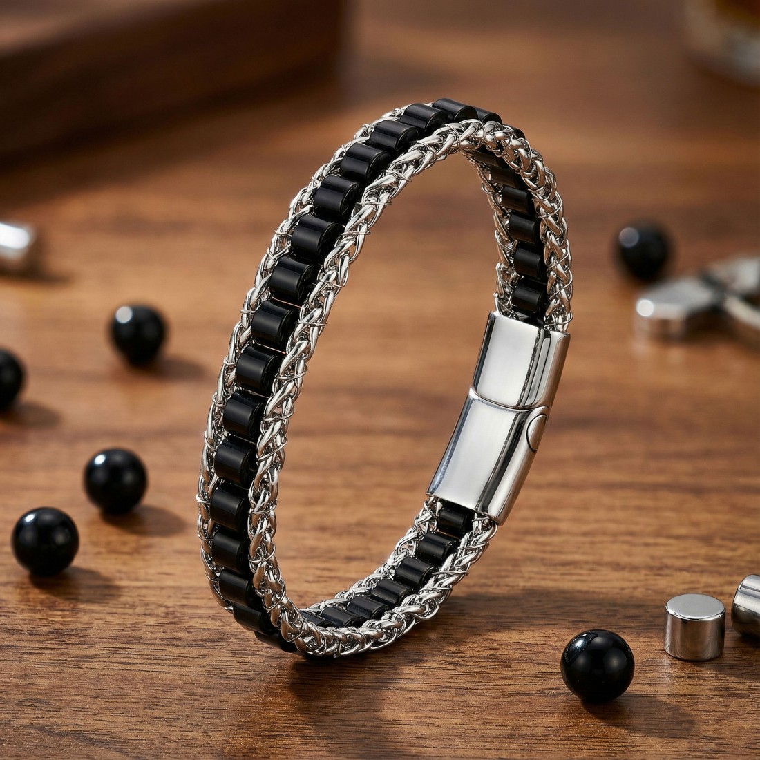 Men's Natural Stone Steel Bracelet 14033
