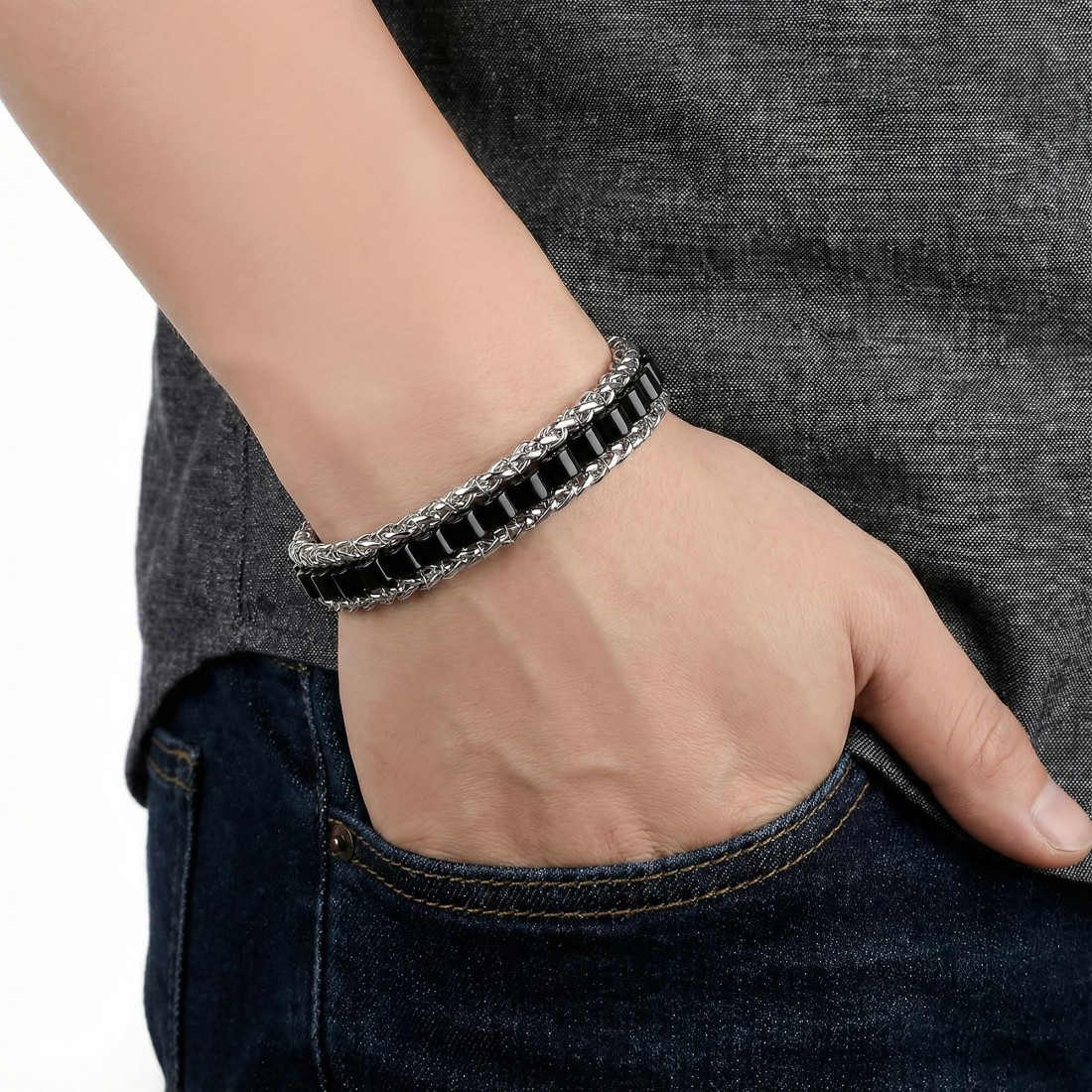 Men's Natural Stone Steel Bracelet 14033