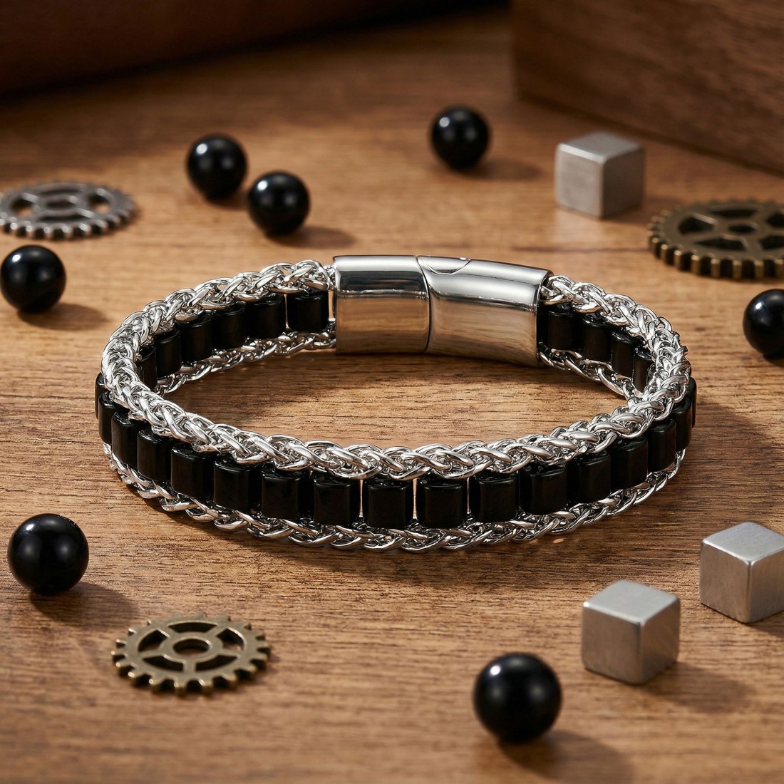 Men's Natural Stone Steel Bracelet 14033