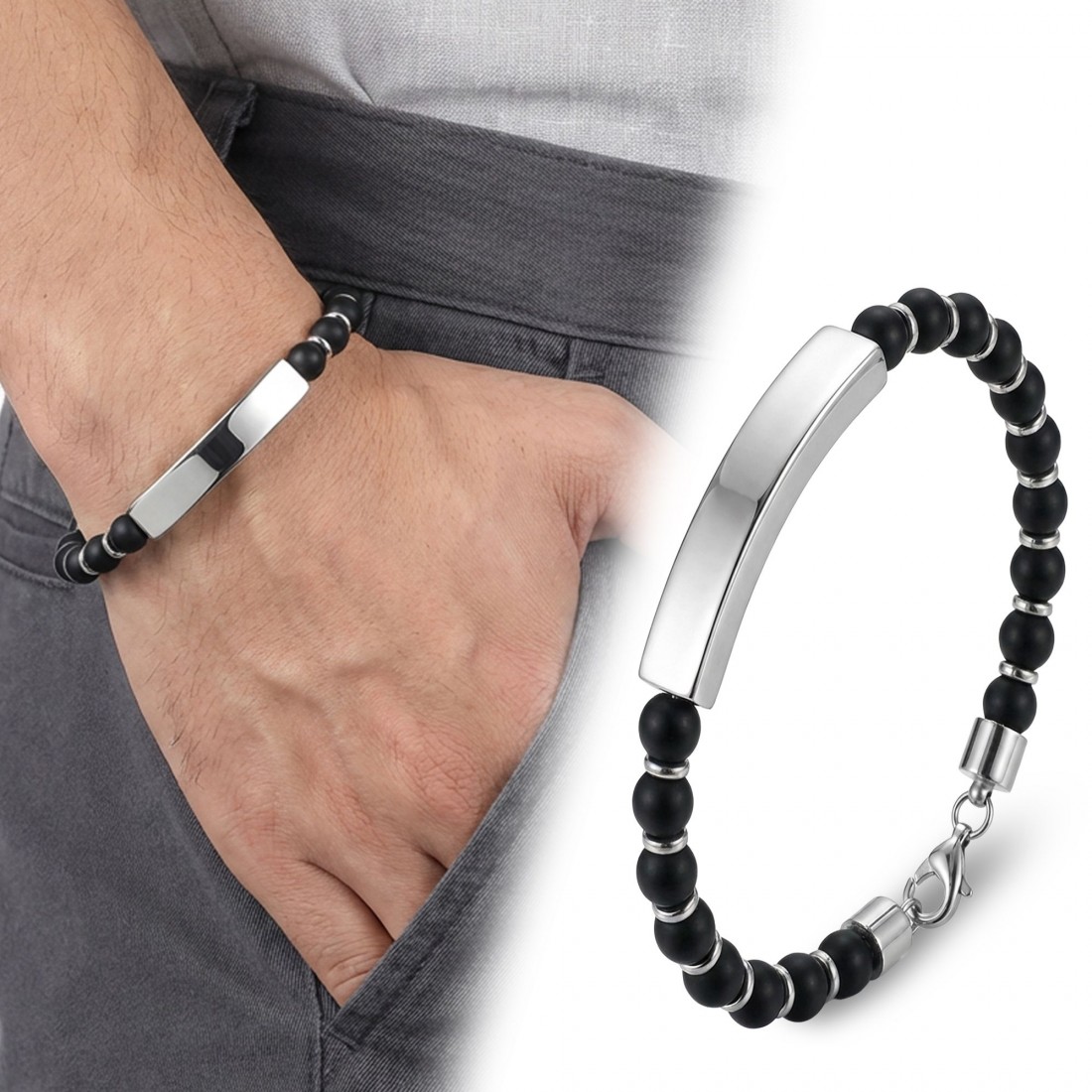 Men's Natural Stone Steel Bracelet 14129