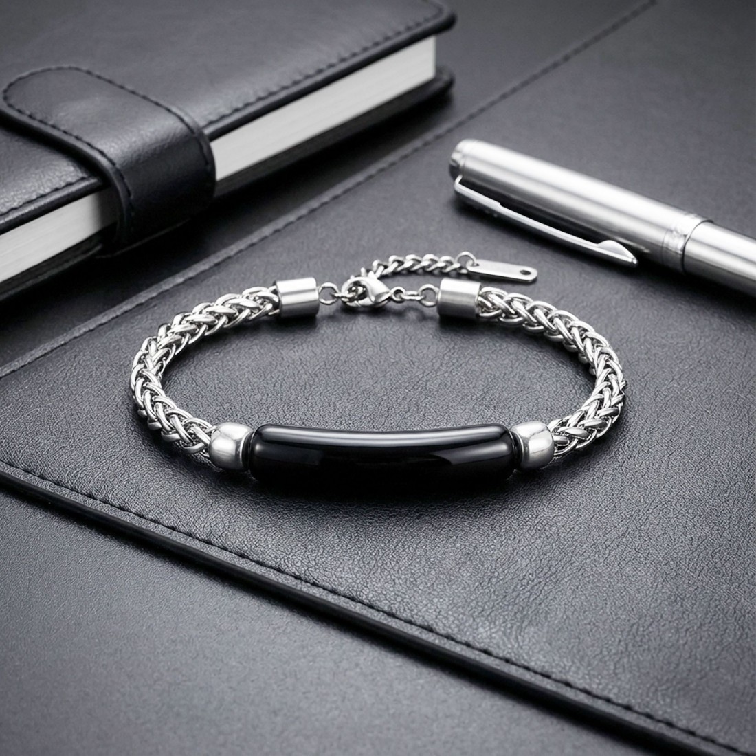 سوار رجالي من الفولاذ مصنوع من الحجر الطبيعي 13841