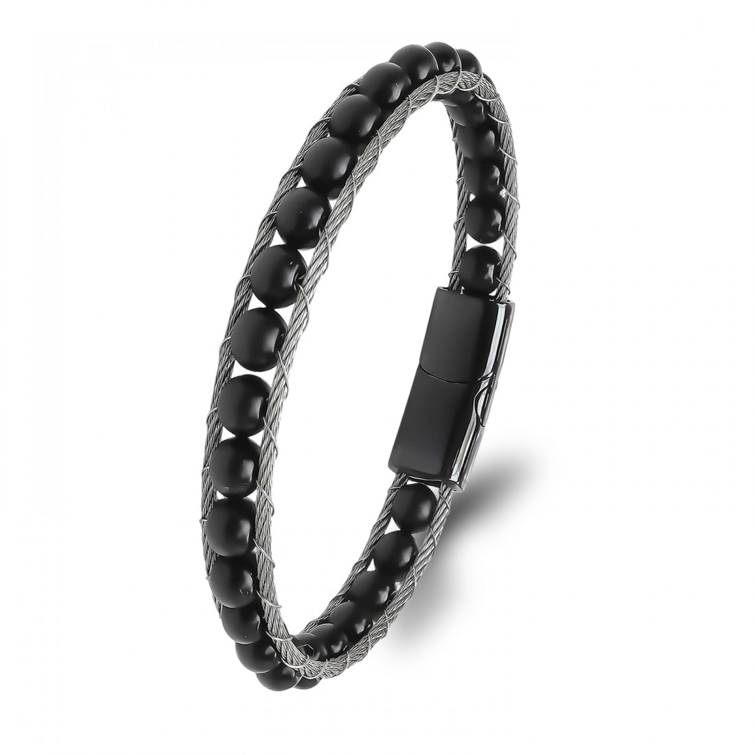 Oniks Doğaltaş Ve Çelik Halat Örme Bileklik