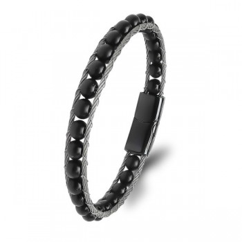 Oniks Doğaltaş Ve Çelik Halat Örme Bileklik