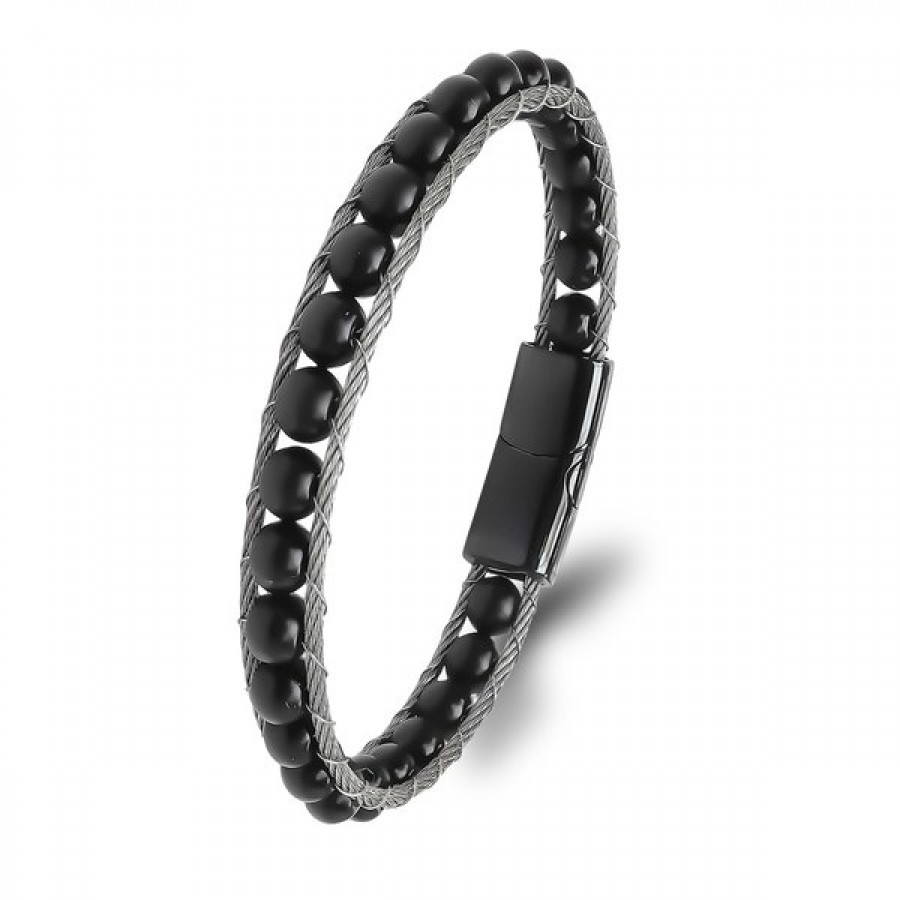 Oniks Doğaltaş Ve Çelik Halat Örme Bileklik