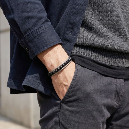 Oniks Doğaltaş Ve Çelik Halat Örme Bileklik