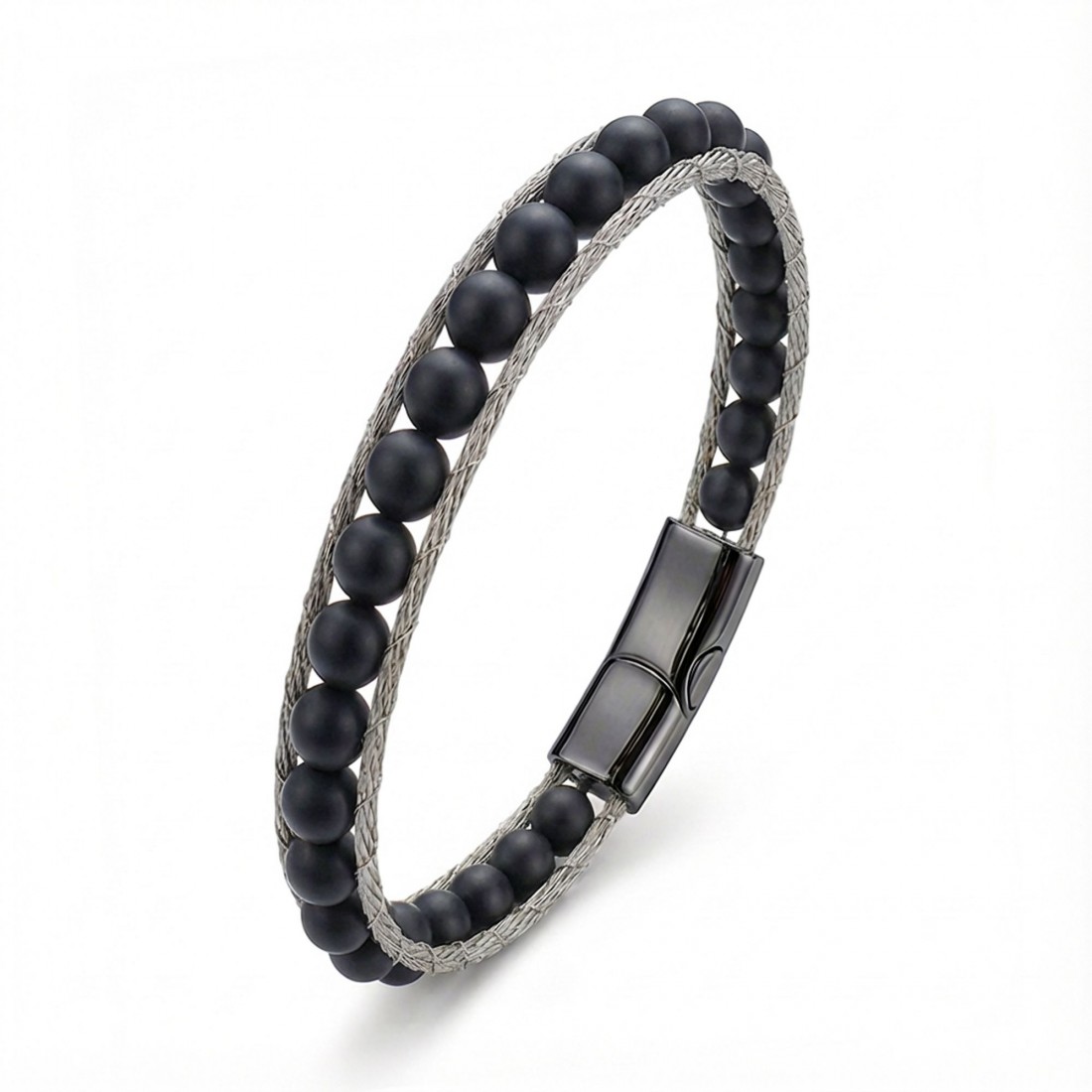 Oniks Doğaltaş Ve Çelik Halat Örme Bileklik