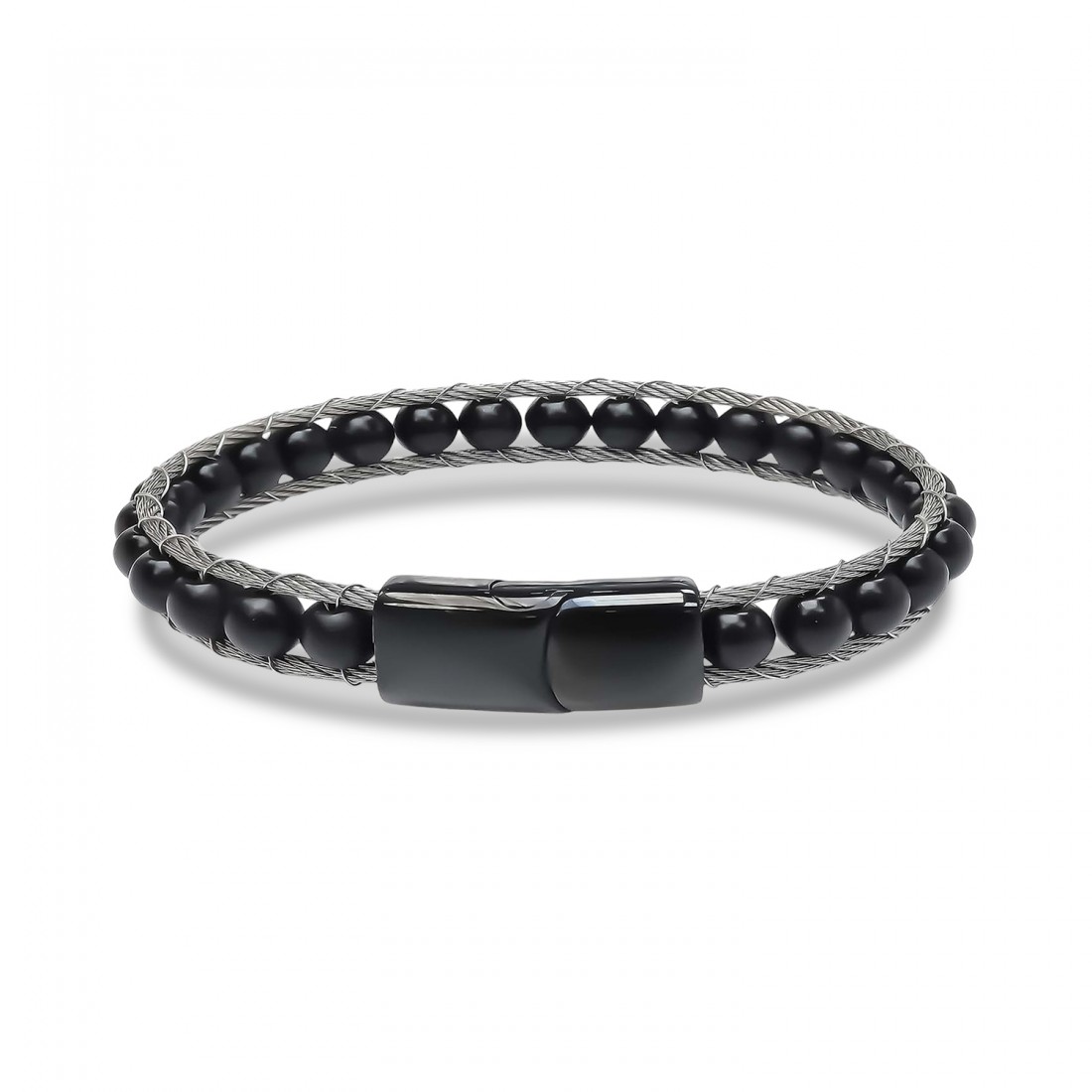 Oniks Doğaltaş Ve Çelik Halat Örme Bileklik