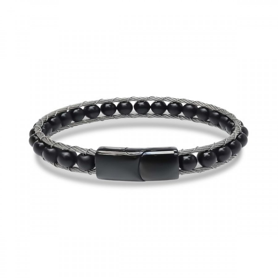 Oniks Doğaltaş Ve Çelik Halat Örme Bileklik