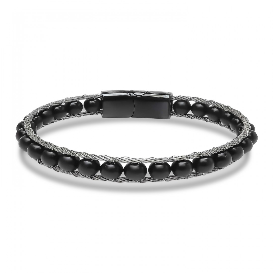 Oniks Doğaltaş Ve Çelik Halat Örme Bileklik