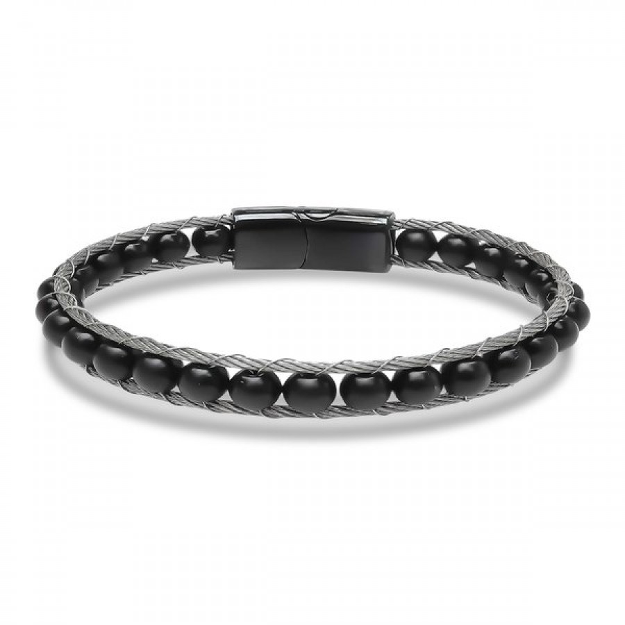 Oniks Doğaltaş Ve Çelik Halat Örme Bileklik
