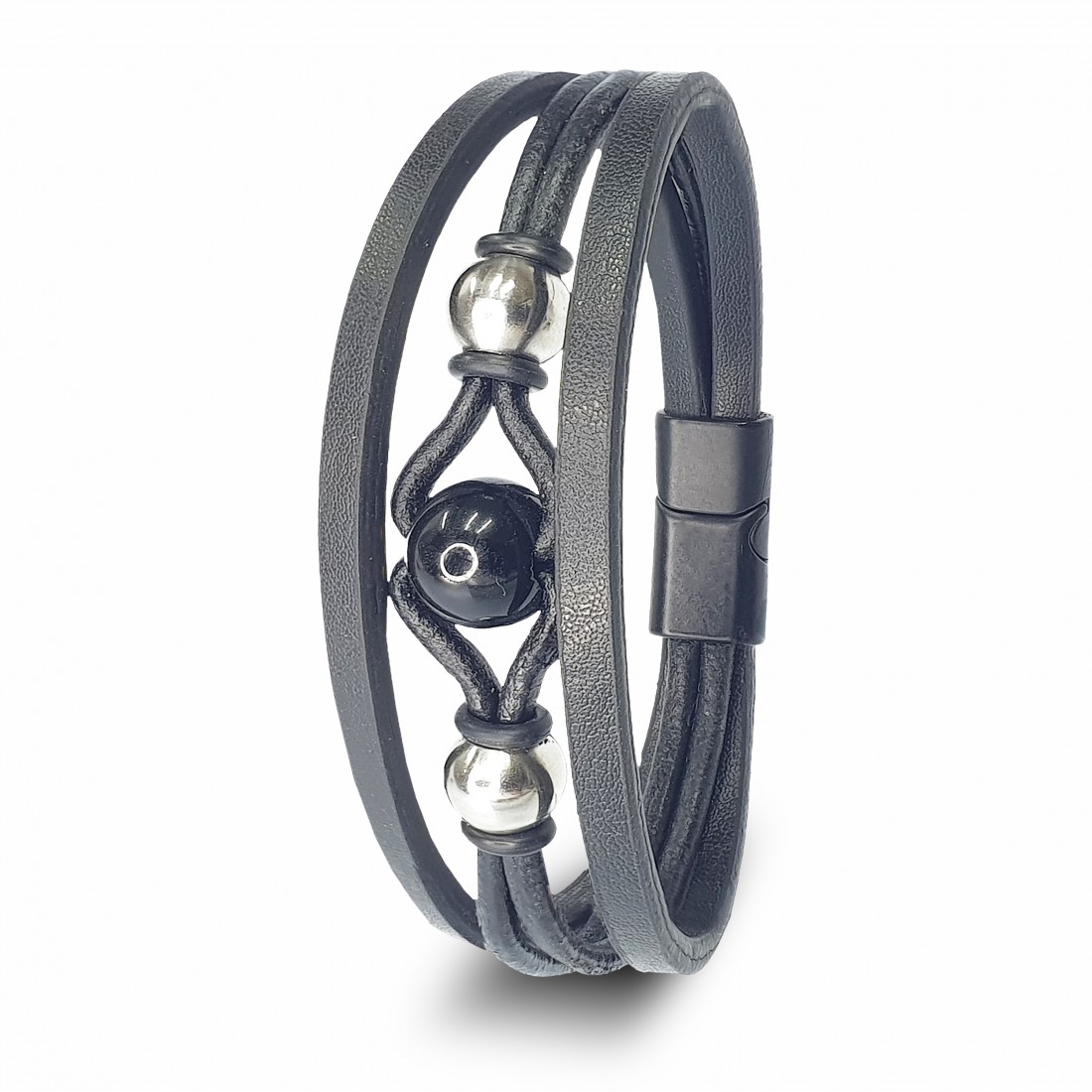 Oniks Doğaltaş Ve Çoklu Deri Bileklik