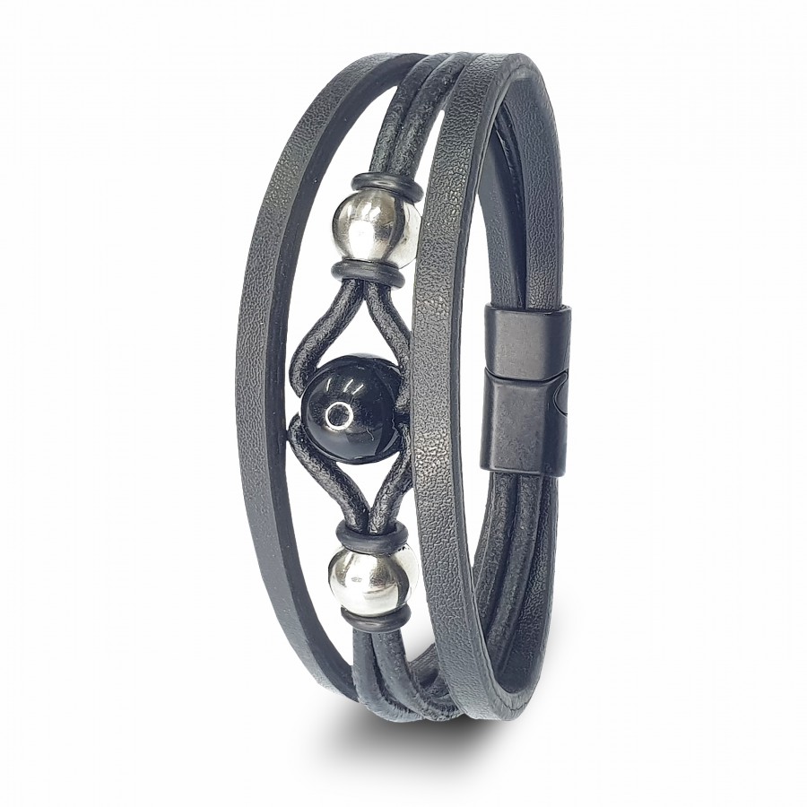 Oniks Doğaltaş Ve Çoklu Deri Bileklik