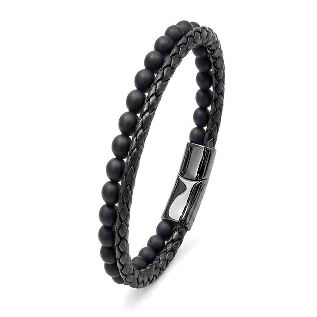 Oniks Doğaltaş Ve Deri Erkek Bileklik