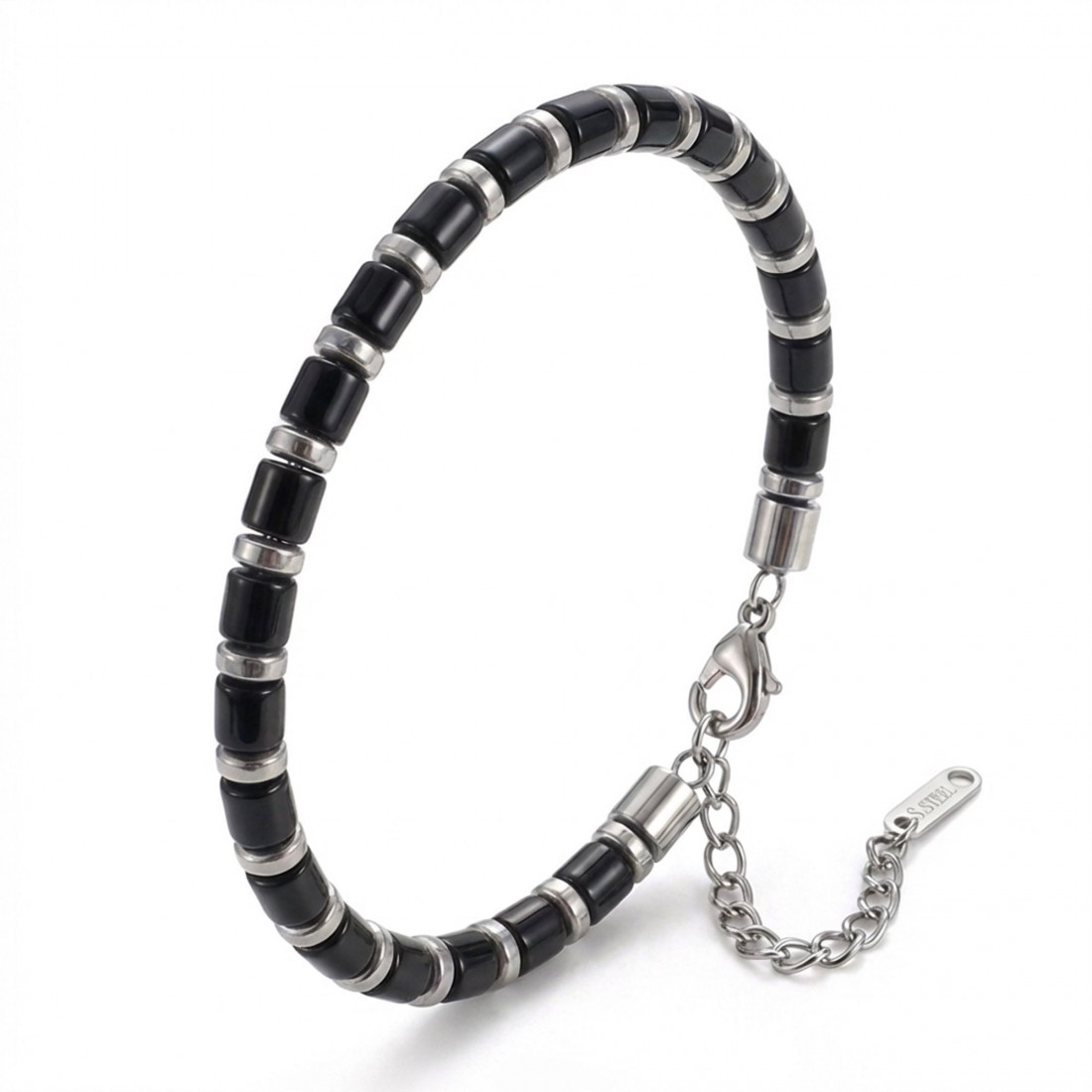 Oniks Taşlı Erkek Bileklik – Ayarlanabilir Çelik Papağan Kilit