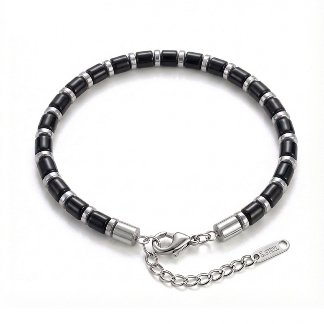 Oniks Taşlı Erkek Bileklik – Ayarlanabilir Çelik Papağan Kilit