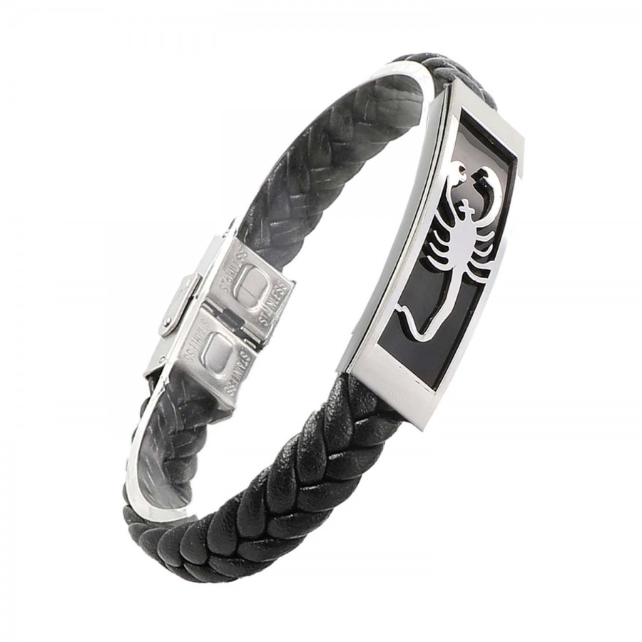 Toptan Örgü Deri Kordonlu Akrep Çelik Bileklik Fiyatları