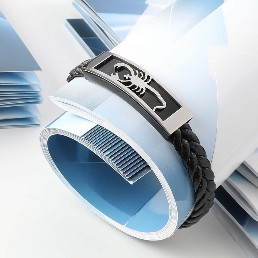 Toptan Örgü Deri Kordonlu Akrep Çelik Bileklik Fiyatları