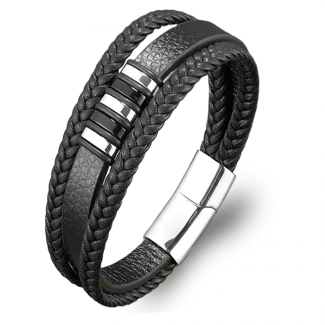 Orijinal Deri ve 316L Çoklu Çelik Erkek Bileklik