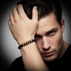 Orijinal Deri ve 316L Gold Çelik Erkek Bileklik