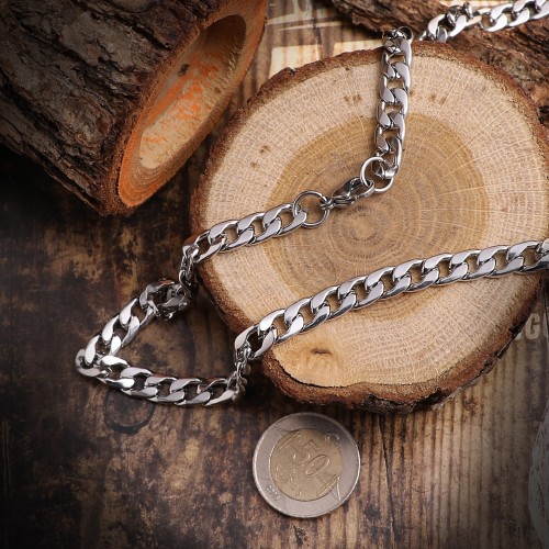 Orta Boy Yassı Zincir Çelik Kolye Modeli