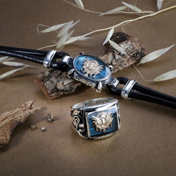 Osmanlı Devlet Arması Deri Kordonlu Mineli Bileklik Ve Yüzük