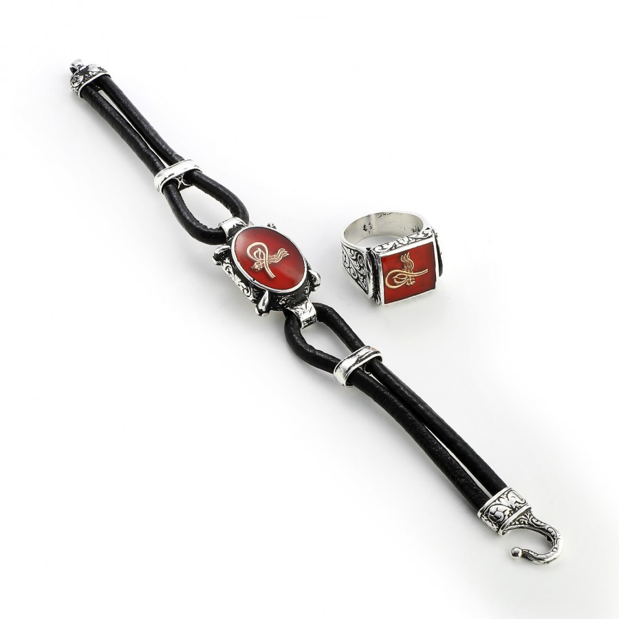 Toptan Osmanlı Tuğralı Deri Kordonlu Mineli Bileklik Ve Yüzük Fiyatları