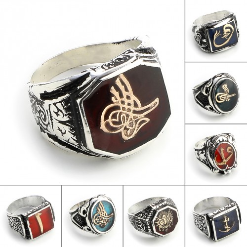 Osmanlı Tuğrası Mineli Alloy Otantik Erkek Yüzük