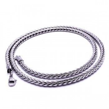 Oval Kral Bakla Örgülü Çelik Kolye 4mm