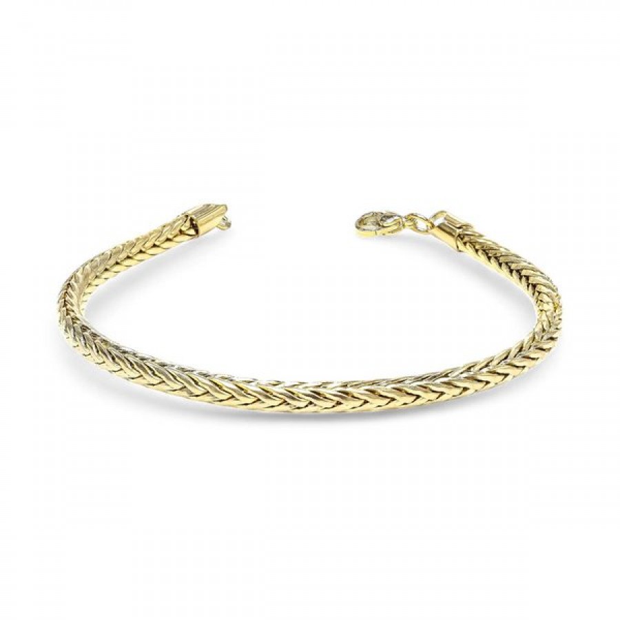 Oval Kral Bakla Örgülü Sarı Çelik Zincir Bileklik 4Mm